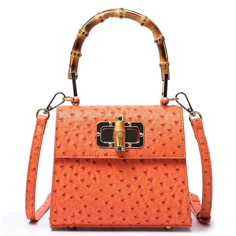 Green Ostrich Pattern Buckle Bag with Bamboo Handle
