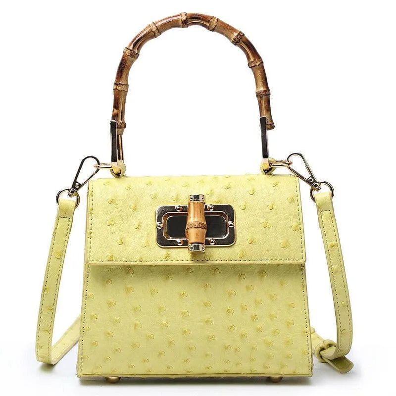 Green Ostrich Pattern Buckle Bag with Bamboo Handle