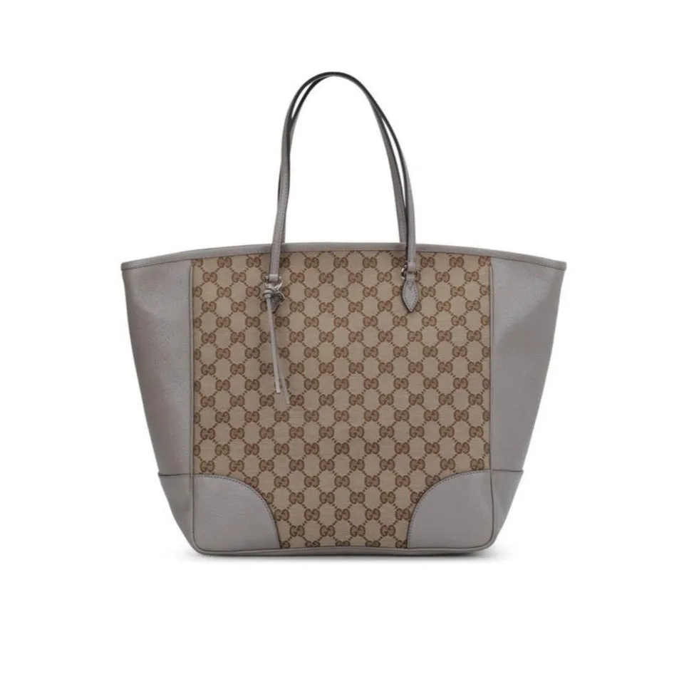 Gucci 'Bree' style, brown large Guccissima print canvas and silver grey leather satchel or tote style purse