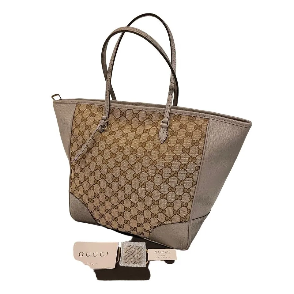 Gucci 'Bree' style, brown large Guccissima print canvas and silver grey leather satchel or tote style purse
