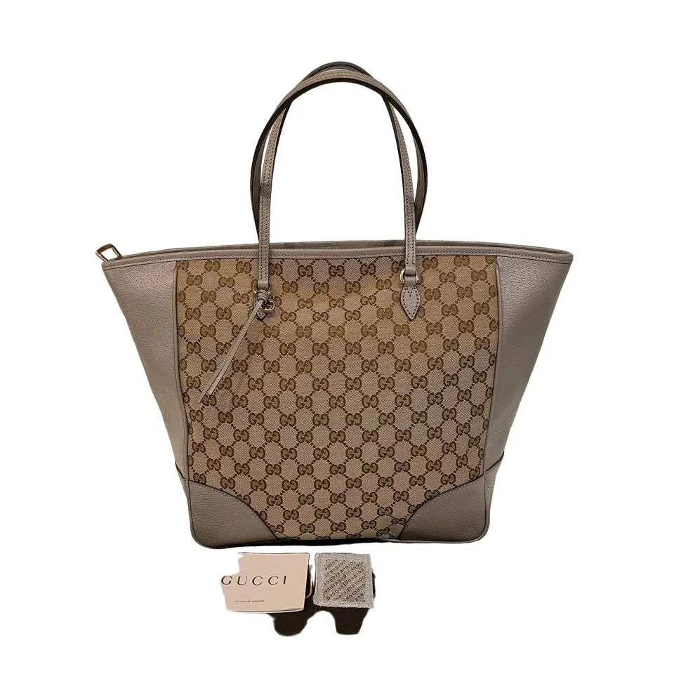 Gucci 'Bree' style, brown large Guccissima print canvas and silver grey leather satchel or tote style purse