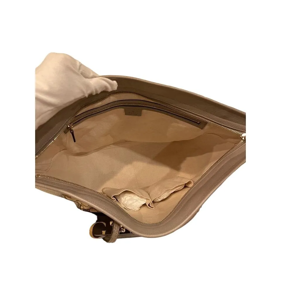 Gucci 'Bree' style, brown large Guccissima print canvas and silver grey leather satchel or tote style purse