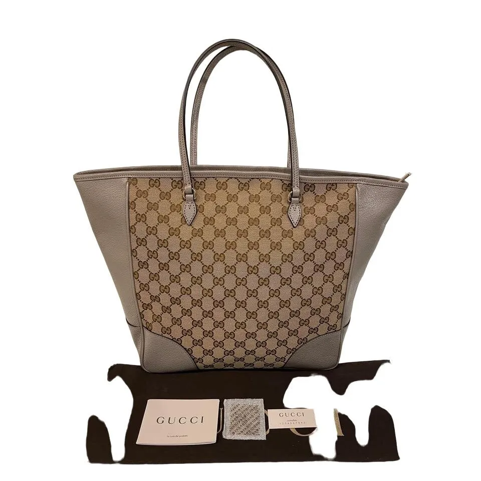 Gucci 'Bree' style, brown large Guccissima print canvas and silver grey leather satchel or tote style purse
