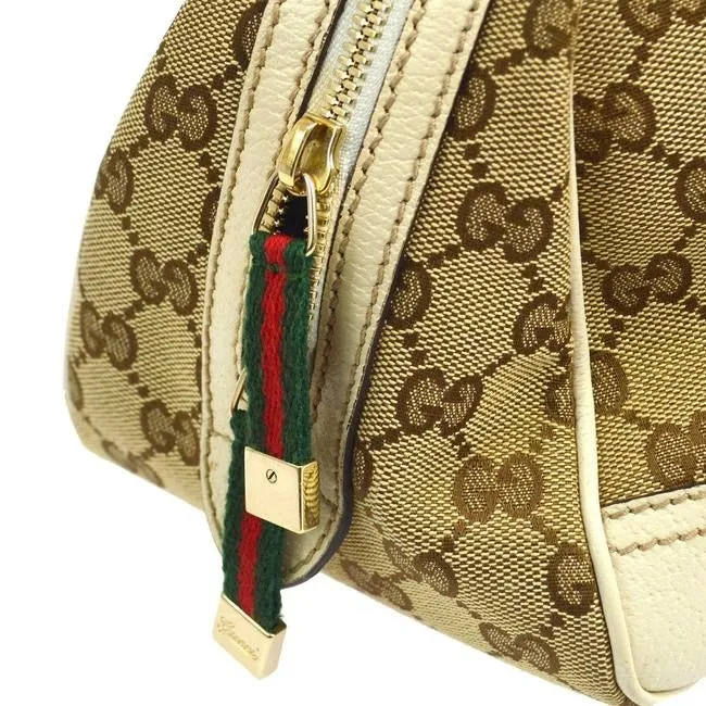 Gucci Mayfair Satchel Brown Large Logo Print Canvas And White Leather