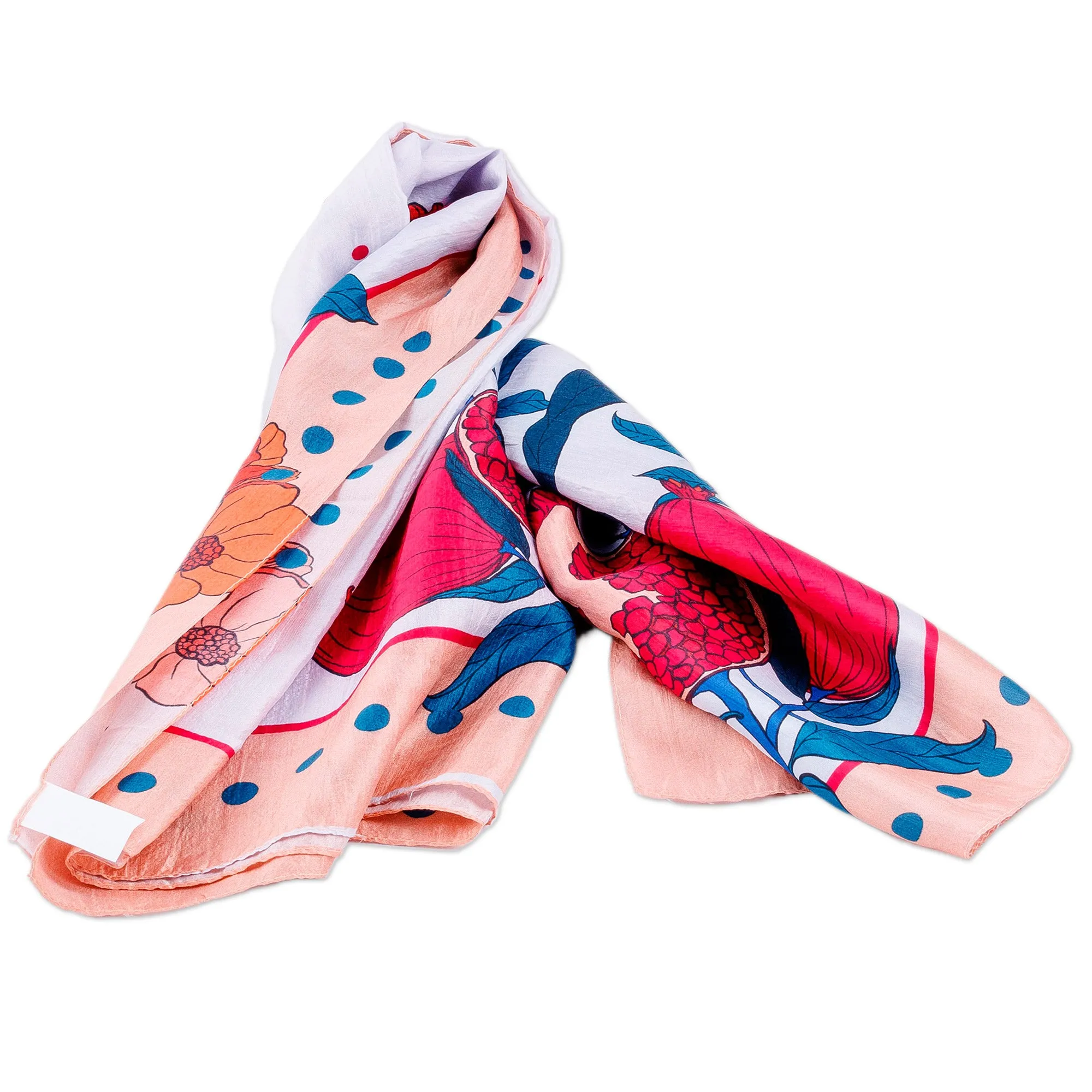 Hand-Woven 100% Silk Scarf with Pomegranate & Floral Motifs - Pomegranate Magic | NOVICA