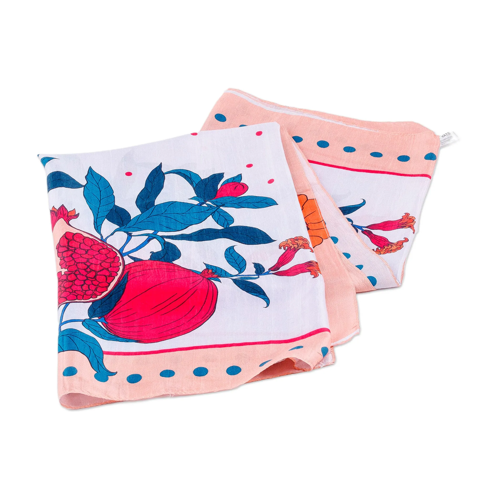 Hand-Woven 100% Silk Scarf with Pomegranate & Floral Motifs - Pomegranate Magic | NOVICA