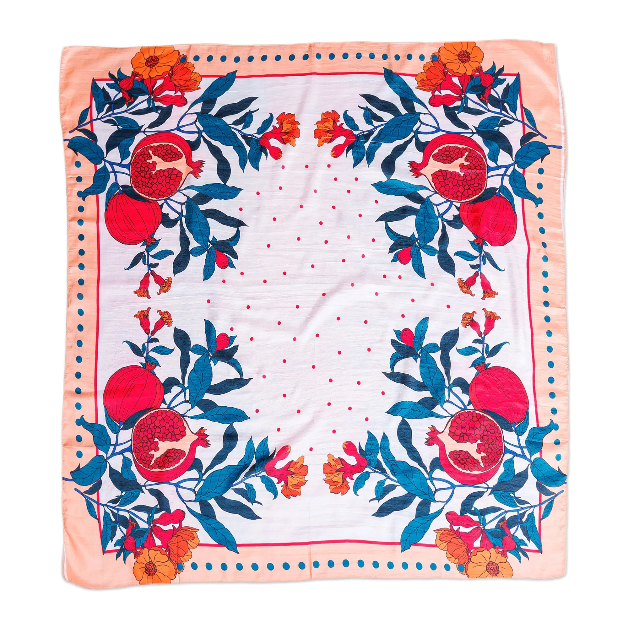 Hand-Woven 100% Silk Scarf with Pomegranate & Floral Motifs - Pomegranate Magic | NOVICA