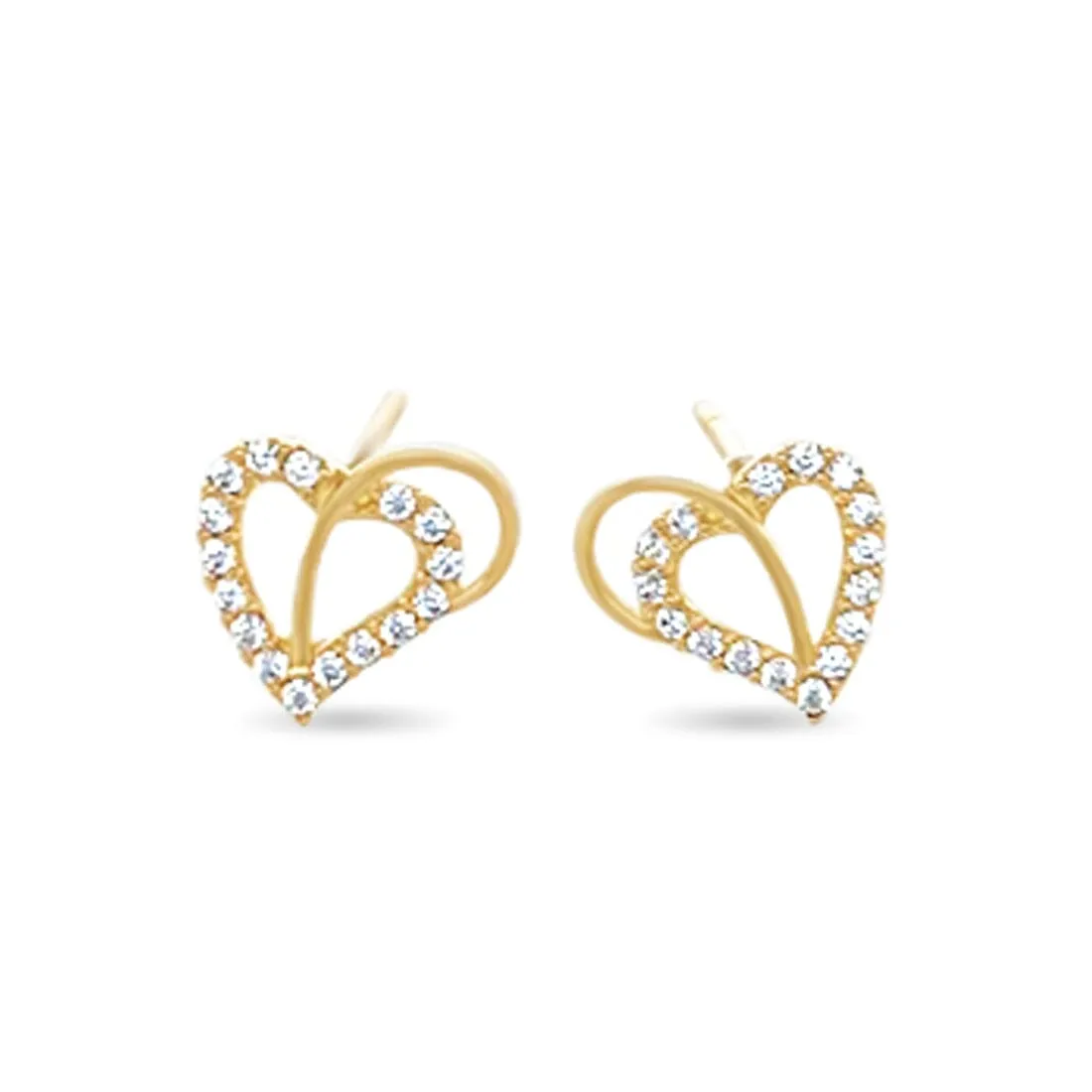 Heart Stud Earrings with Cubic Zirconia in 9ct Yellow Gold