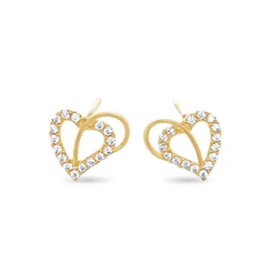 Heart Stud Earrings with Cubic Zirconia in 9ct Yellow Gold