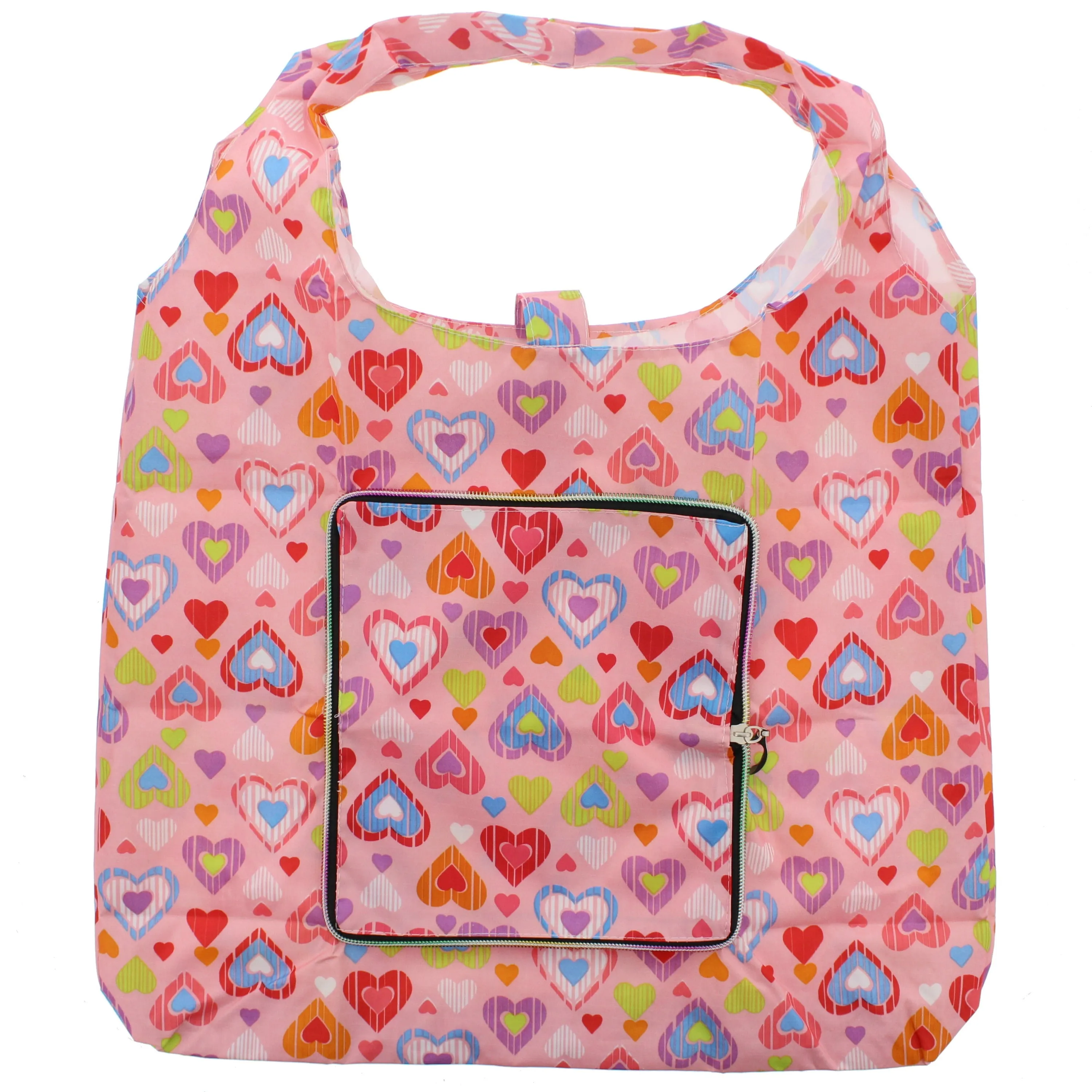 Heavy Duty Multicolour Heart Shopping Bag in Zip Wallet