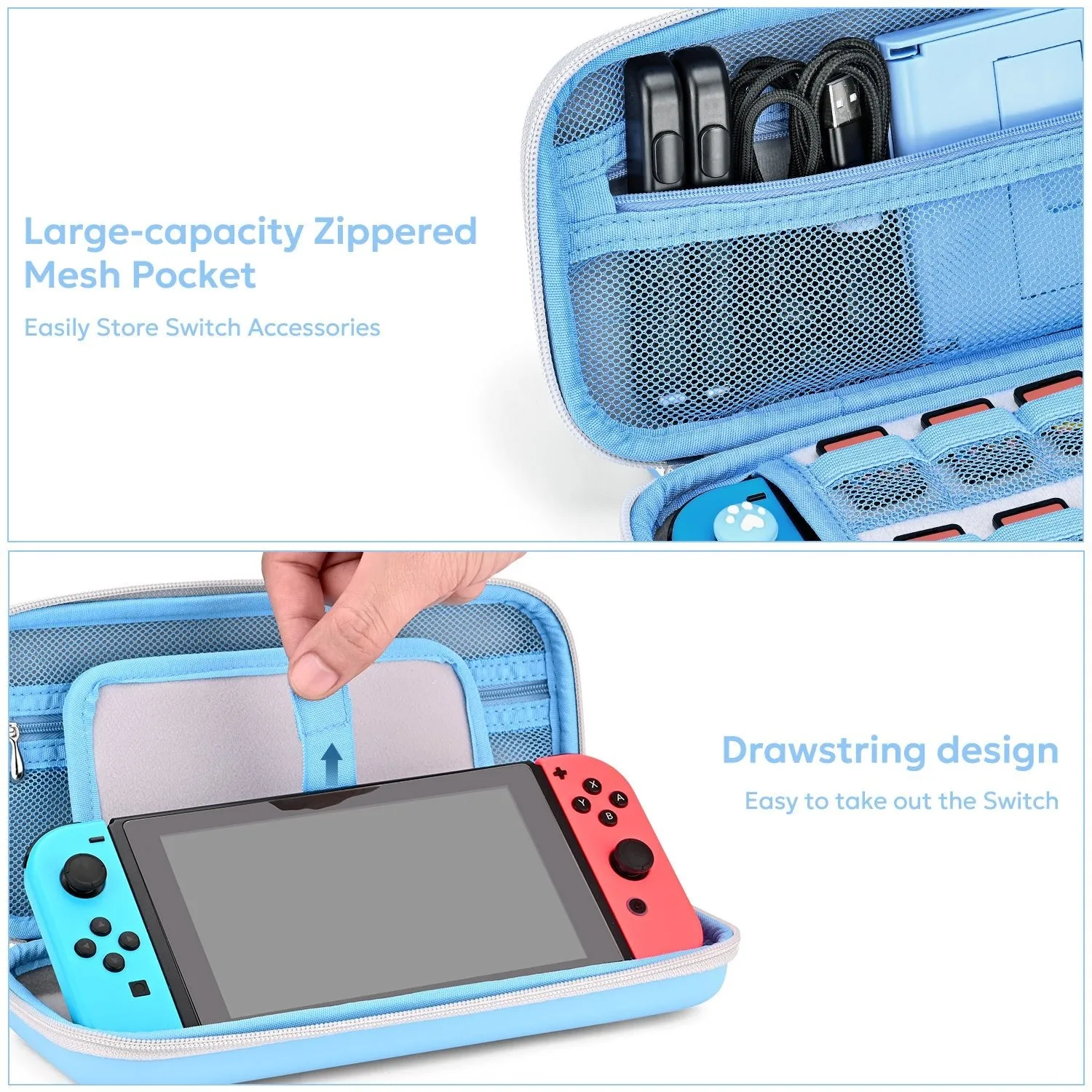 innoAura Switch/OLED Case for NS, 16 in 1 Switch Accessories Bundles (Blue-grey Splicing)