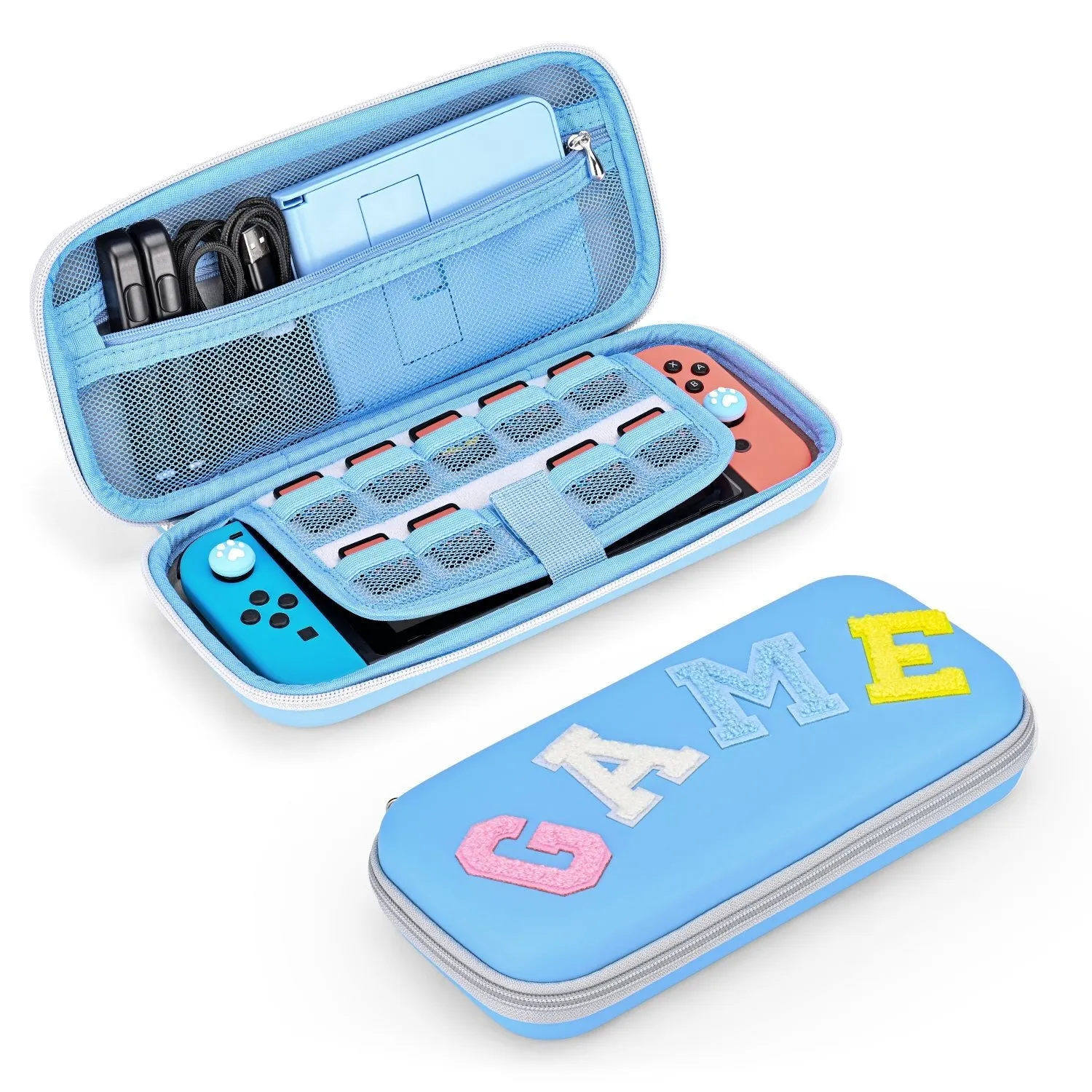 innoAura Switch/OLED Case for NS, 16 in 1 Switch Accessories Bundles (Blue-grey Splicing)