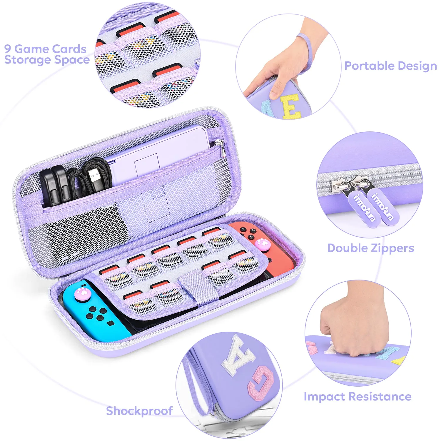 innoAura Switch/OLED Case for NS, 16 in 1 Switch Accessories Bundles(Purple-grey Splicing)