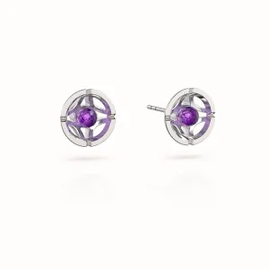 Jalan Besar Small Stud Earrings - Sterling Silver - Amethyst