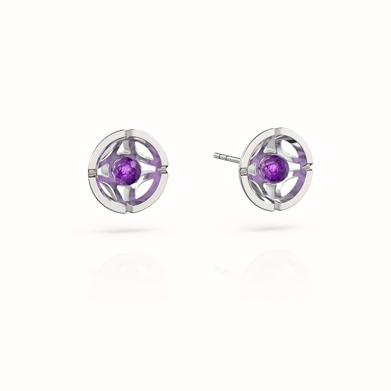 Jalan Besar Small Stud Earrings - Sterling Silver - Amethyst