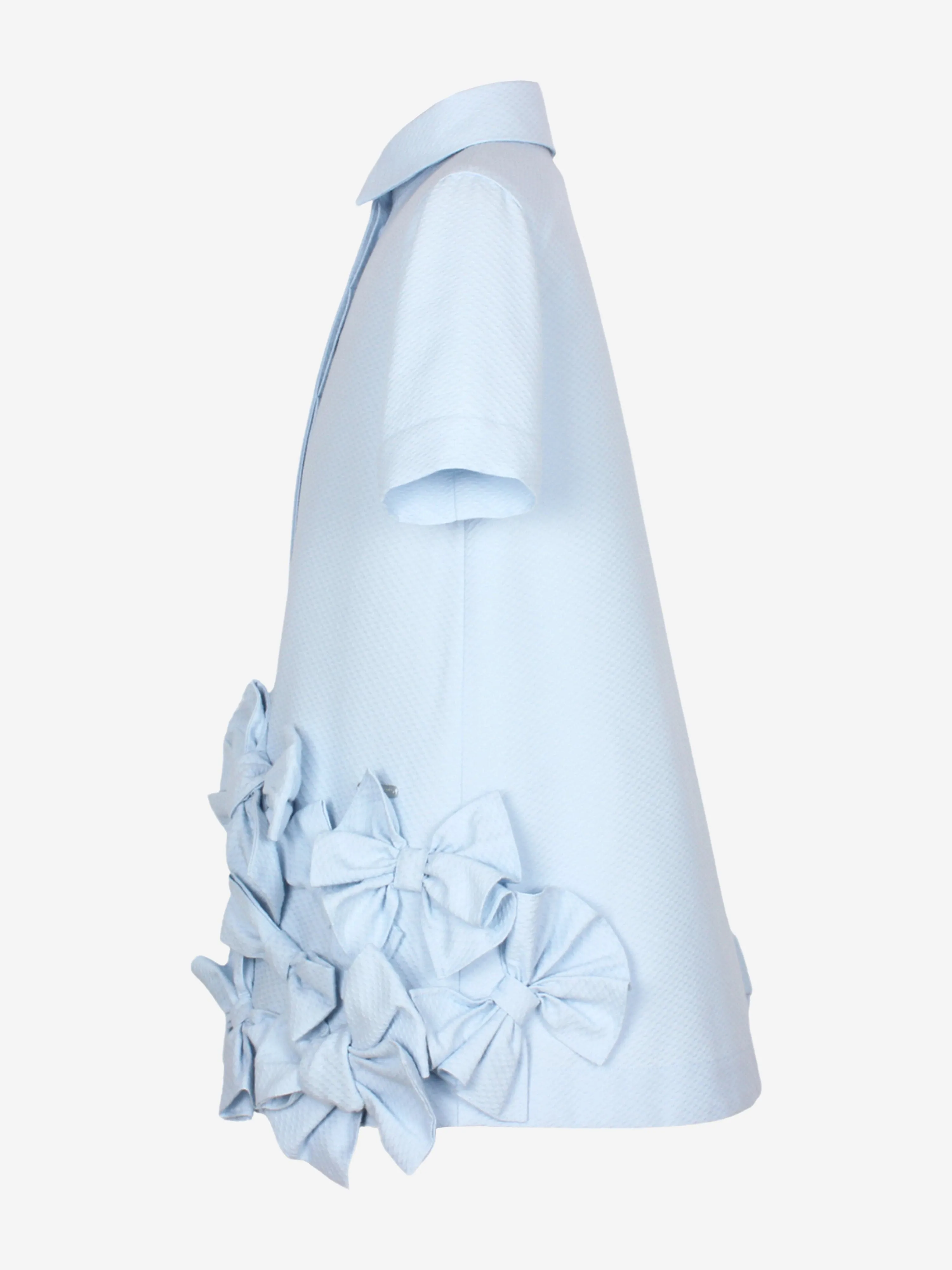 Jessie And James Girls Dotty Jacquard Bow Tie Dress in Blue
