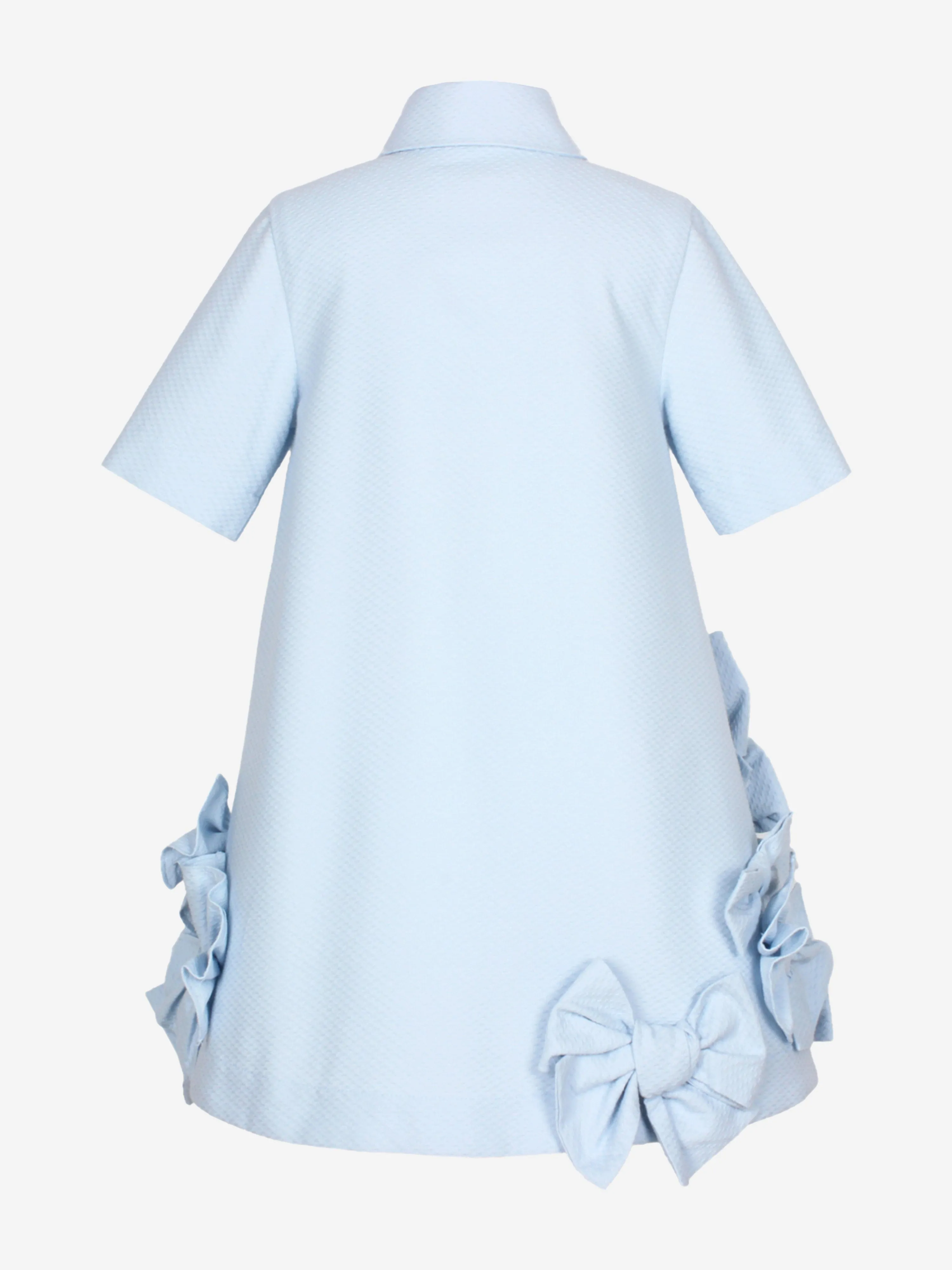 Jessie And James Girls Dotty Jacquard Bow Tie Dress in Blue