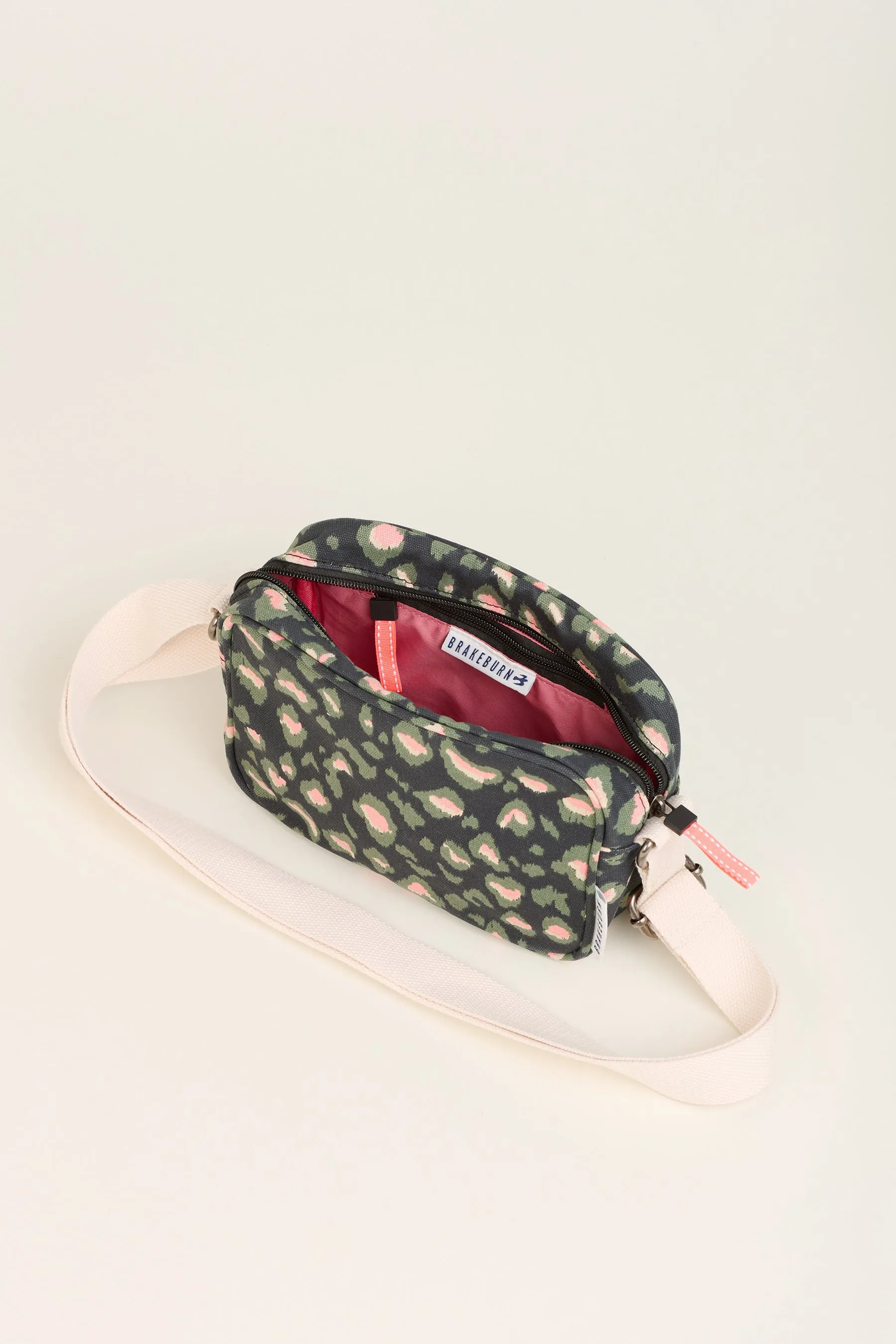 Khaki Leopard Print Medium Camera Crossbody Bag
