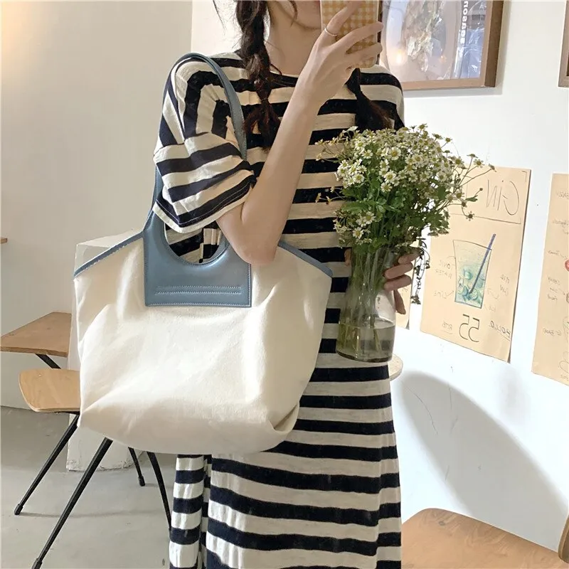 Korean Patchwork Designer women big totes Casual Canvas ladies Handbag large Capacity Mommy Shopper bags female Shoulder Bag
