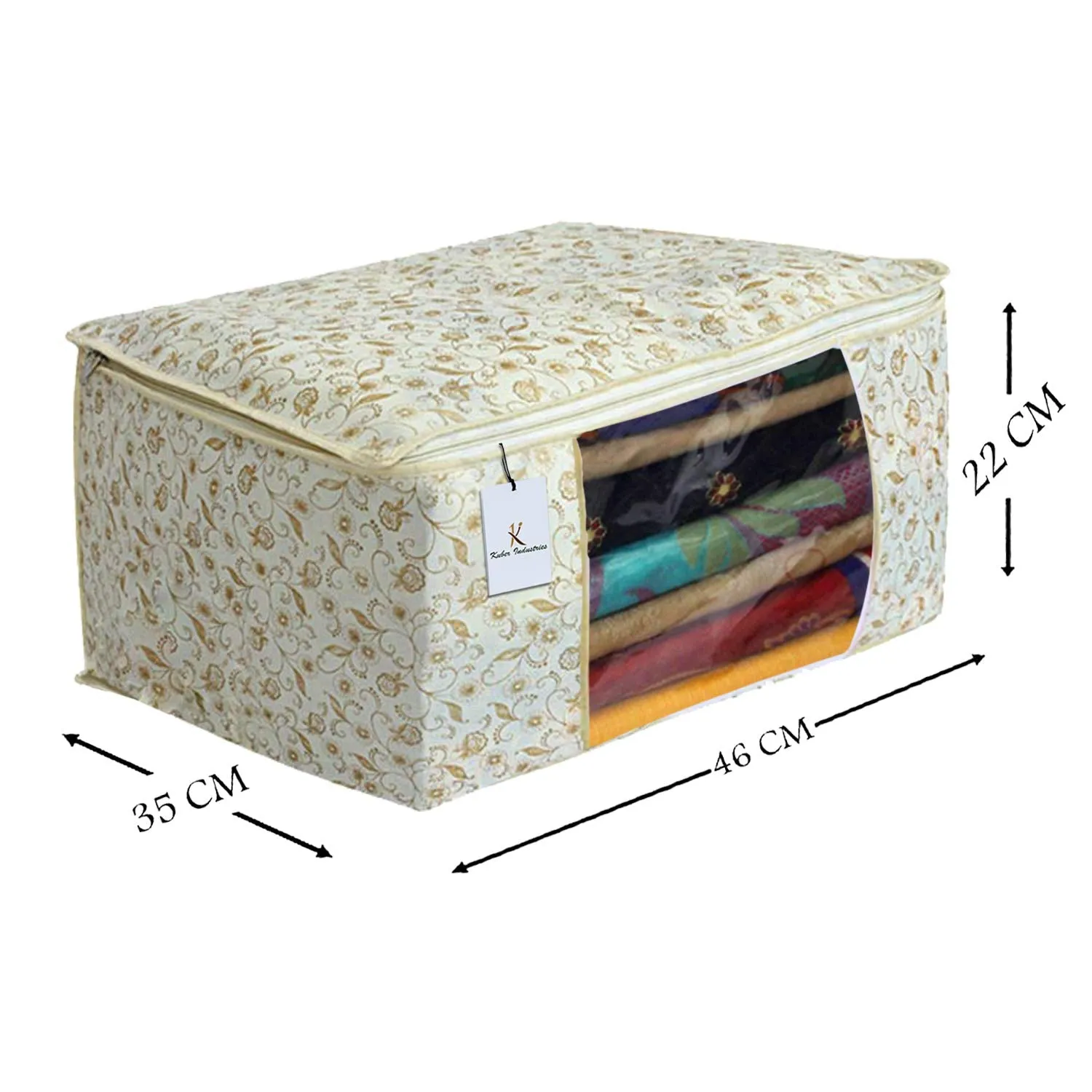 Kuber Industries Shining Metalic Print 4 Piece Non Woven Saree Cover Set, Brown