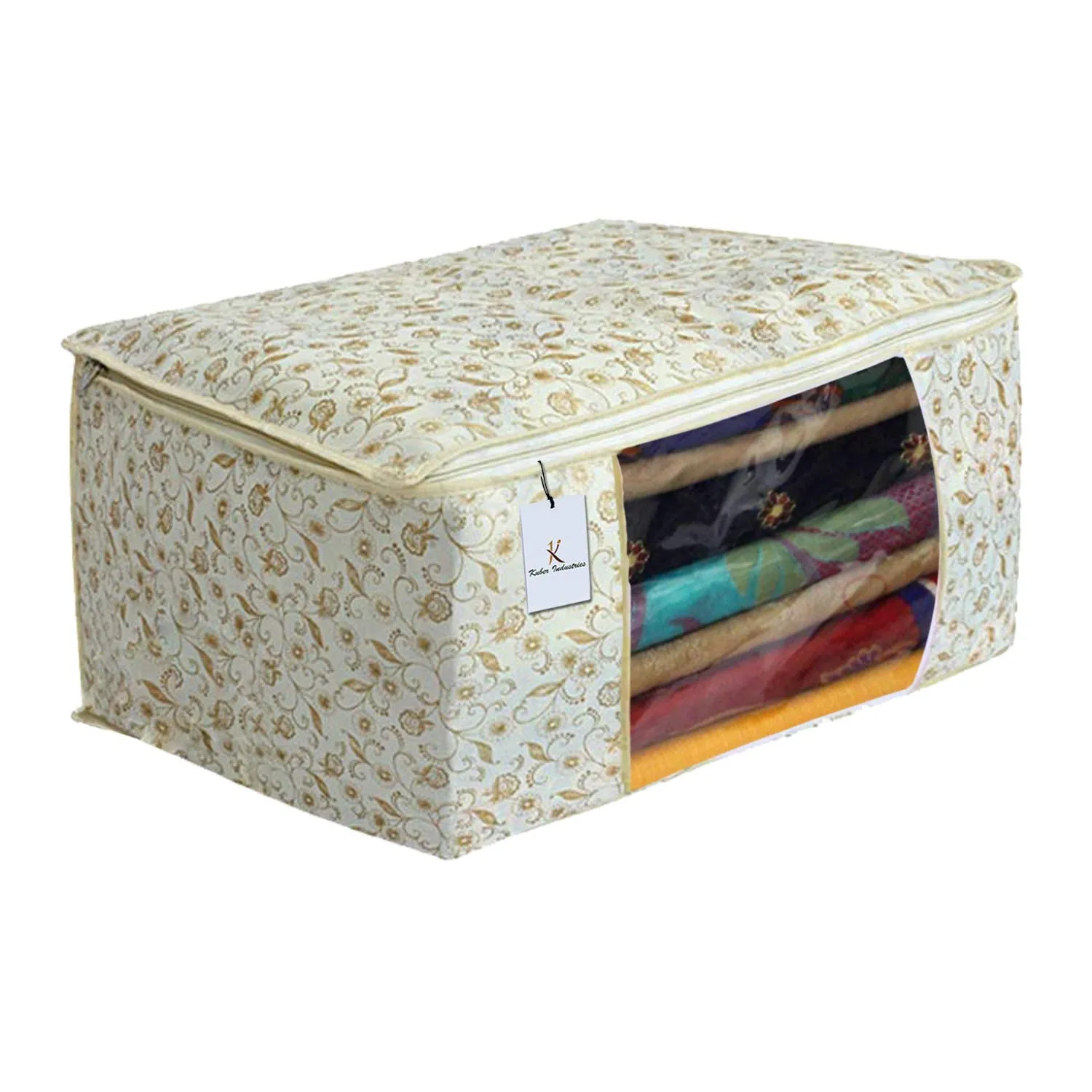 Kuber Industries Shining Metalic Print 4 Piece Non Woven Saree Cover Set, Brown