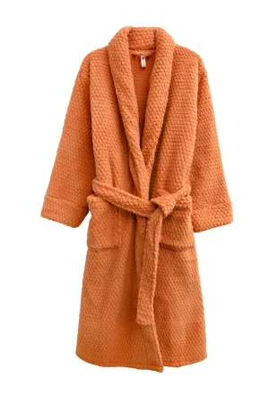 La Cera Plus Size Honeycomb Textured Fleece Wrap Robe