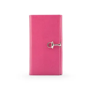 Ladies Tall Leather Purse With Brass Clasp 8 CC - Pink