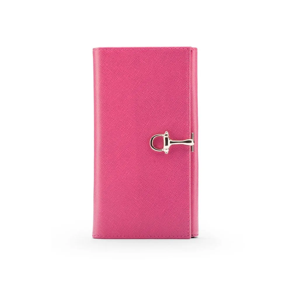 Ladies Tall Leather Purse With Brass Clasp 8 CC - Pink