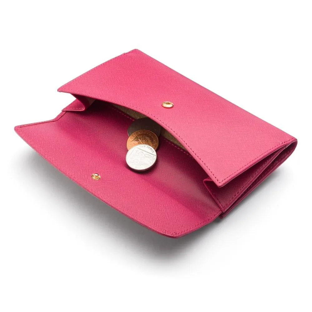 Ladies Tall Leather Purse With Brass Clasp 8 CC - Pink