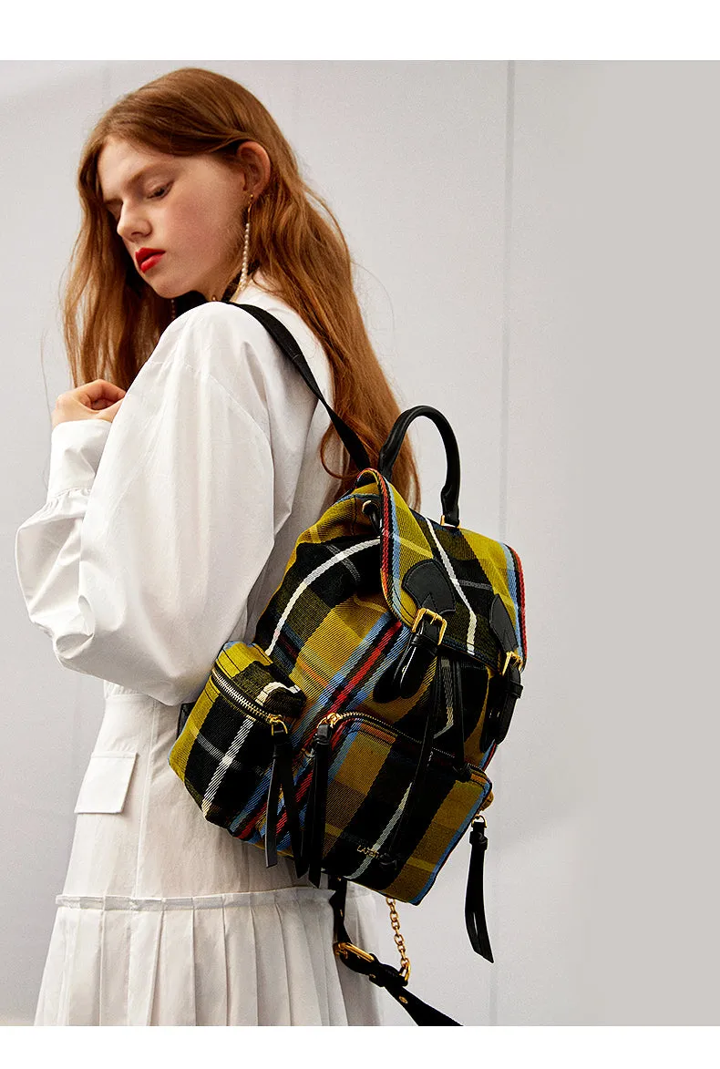 LAFESTIN CANVAS MEDIUM BACKPACK IN CHECK 629363 GREEN YELLOW