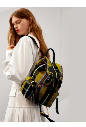 LAFESTIN CANVAS MEDIUM BACKPACK IN CHECK 629363 GREEN YELLOW