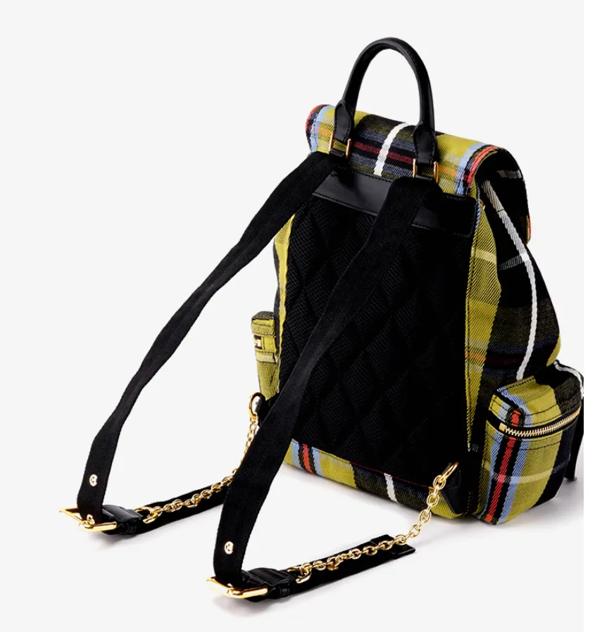 LAFESTIN CANVAS MEDIUM BACKPACK IN CHECK 629363 GREEN YELLOW