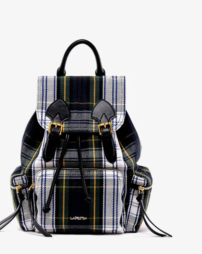 LAFESTIN CANVAS MEDIUM BACKPACK IN CHECK 629363 GREEN YELLOW