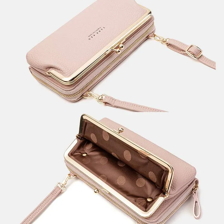 Large Capacity Multifunctional Kiss-lock  Crossbody Phone Bag