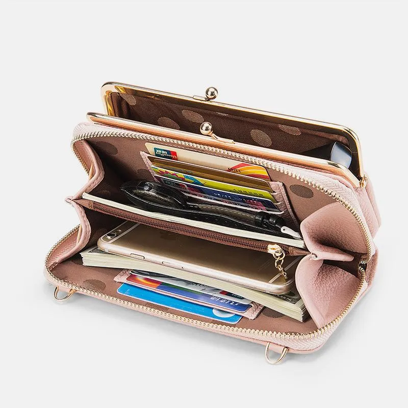 Large Capacity Multifunctional Kiss-lock  Crossbody Phone Bag