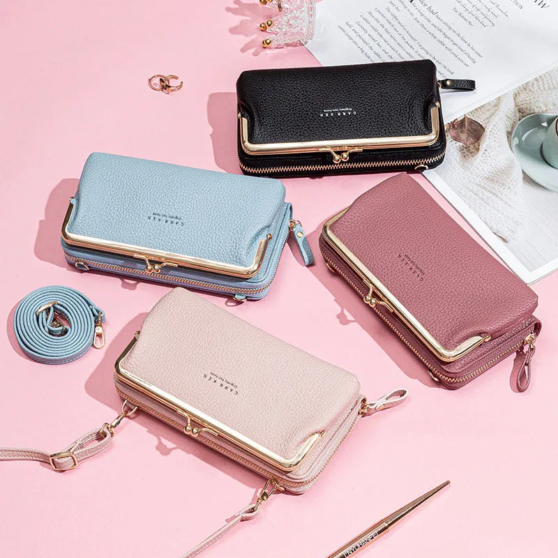 Large Capacity Multifunctional Kiss-lock  Crossbody Phone Bag
