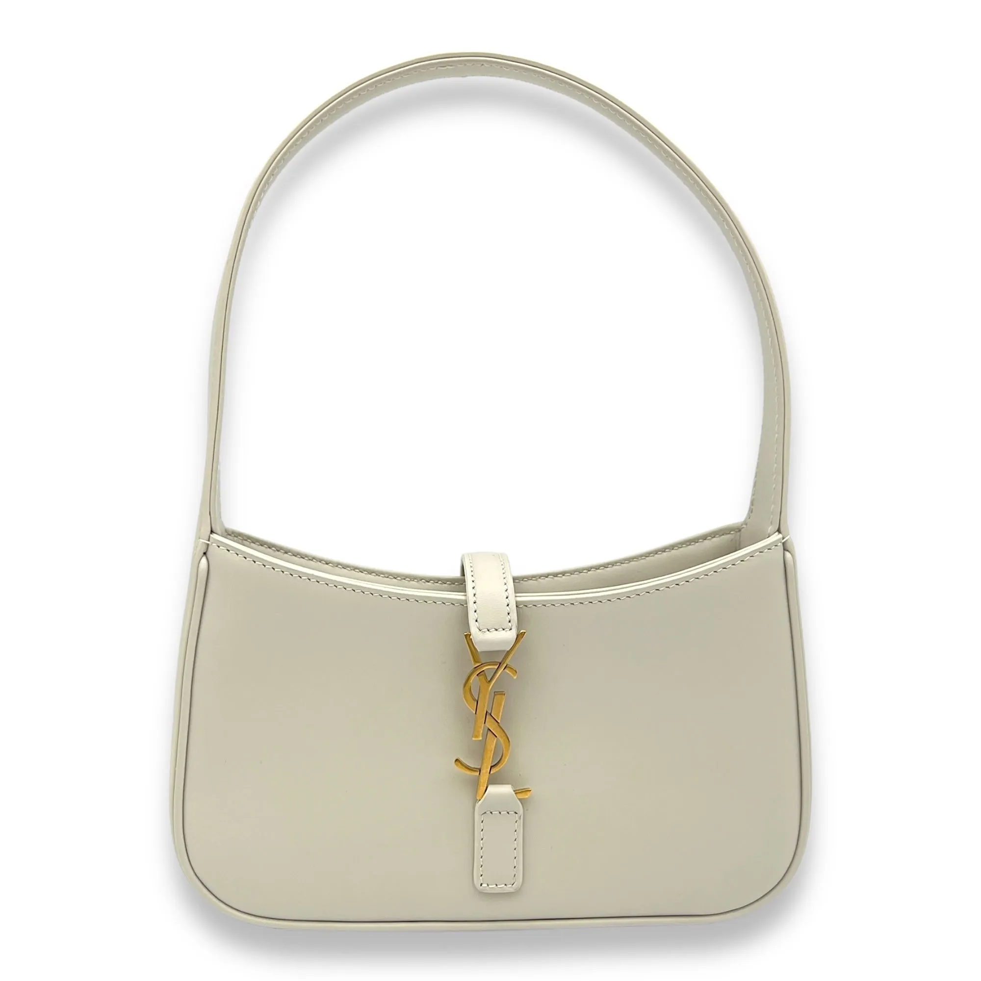 Le 5 A 7 Mini White Shoulder Bag in Calfskin, Gold hardware