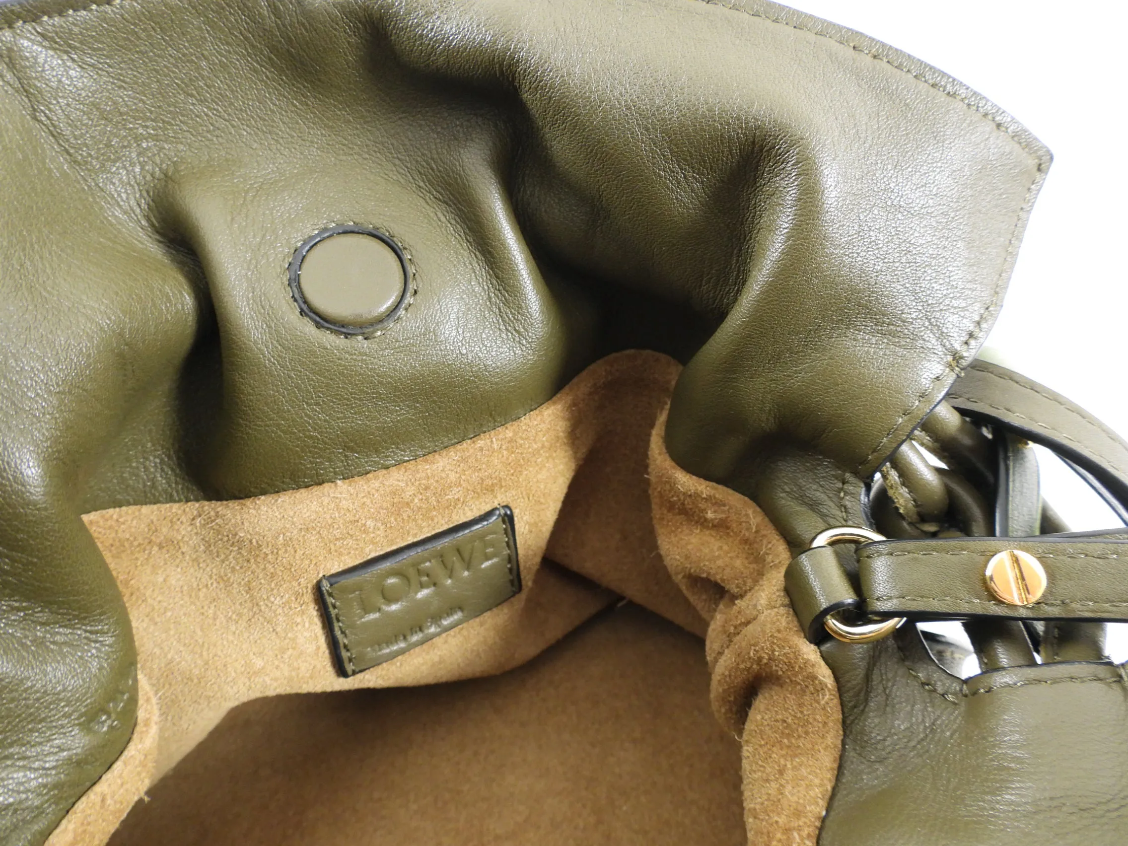 Loewe Olive Green Leather Mini Flamenco Bag