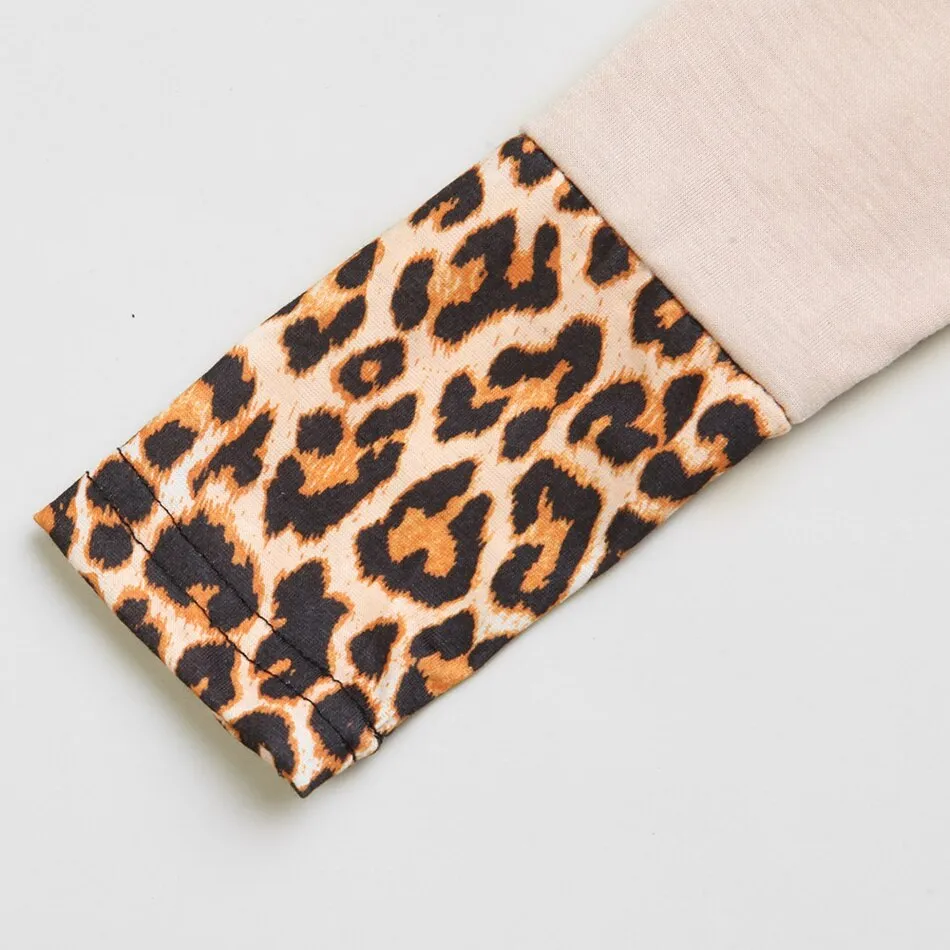 Long Sleeve Leopard Patchwork Tops for Mommy and me