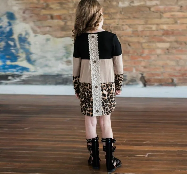 Long Sleeve Leopard Patchwork Tops for Mommy and me