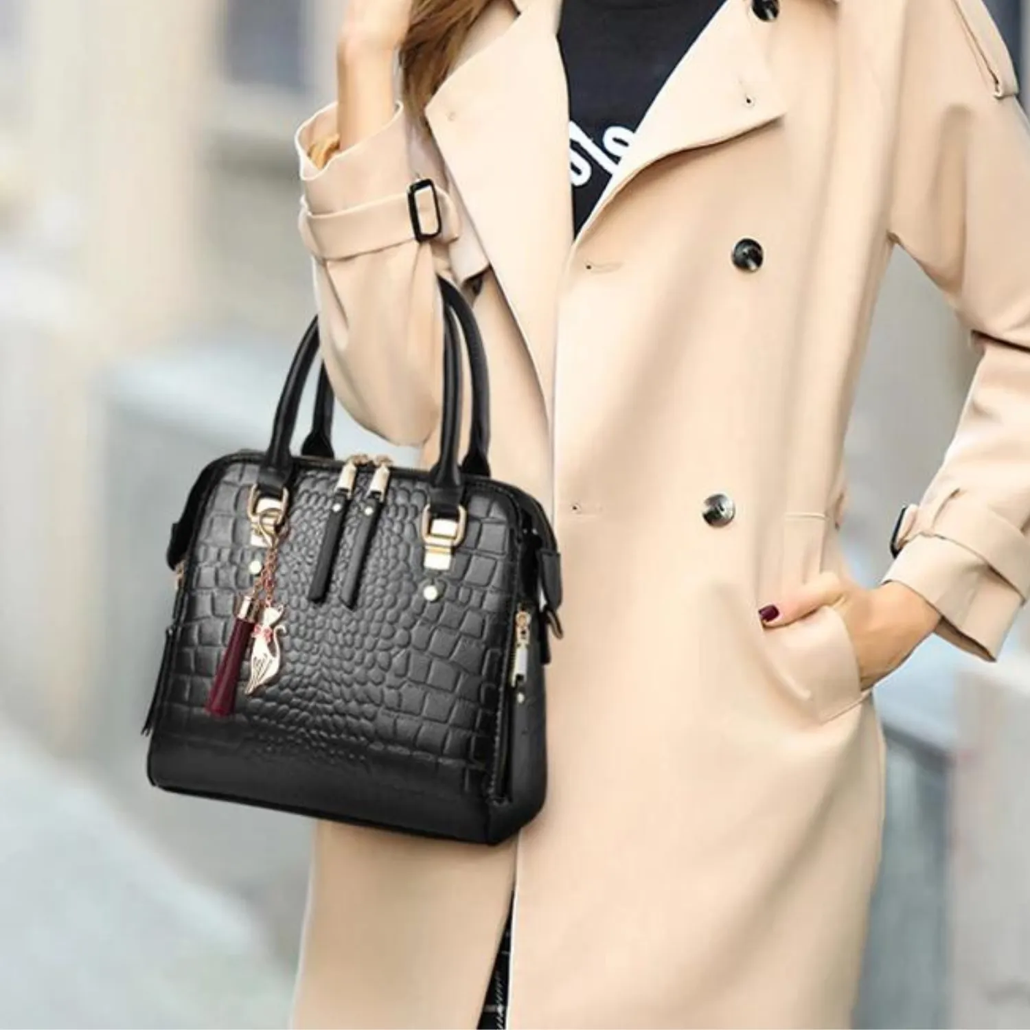 Luxurious Crocodile Pattern PU Leather Tote