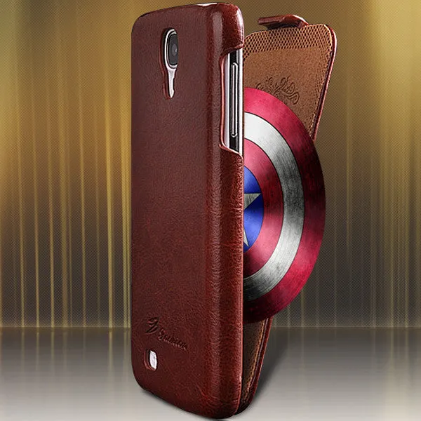 Luxury Retro PU Leather Crazy Horse Full Case For Samsung Galaxy S4 S IV i9500 Flip Cover Open Up And Down Fashion LOGO Case