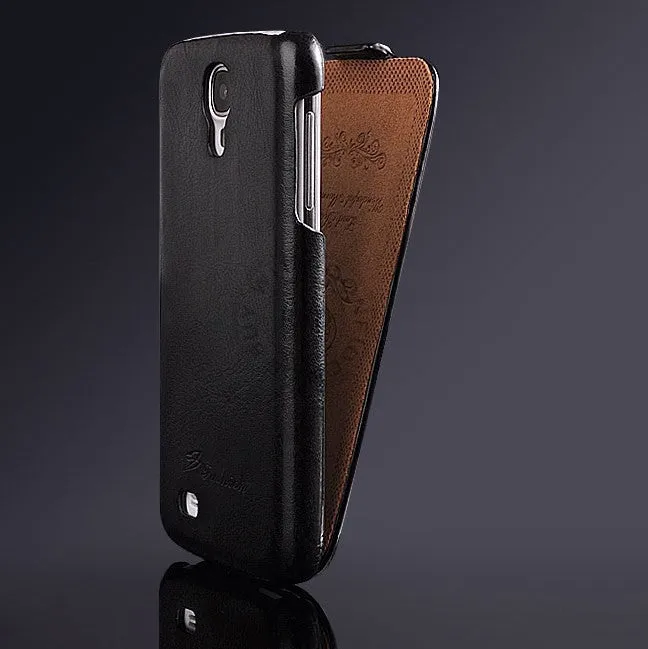 Luxury Retro PU Leather Crazy Horse Full Case For Samsung Galaxy S4 S IV i9500 Flip Cover Open Up And Down Fashion LOGO Case