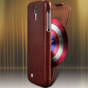 Luxury Retro PU Leather Crazy Horse Full Case For Samsung Galaxy S4 S IV i9500 Flip Cover Open Up And Down Fashion LOGO Case