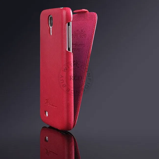 Luxury Retro PU Leather Crazy Horse Full Case For Samsung Galaxy S4 S IV i9500 Flip Cover Open Up And Down Fashion LOGO Case