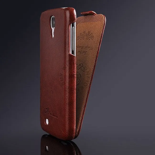Luxury Retro PU Leather Crazy Horse Full Case For Samsung Galaxy S4 S IV i9500 Flip Cover Open Up And Down Fashion LOGO Case