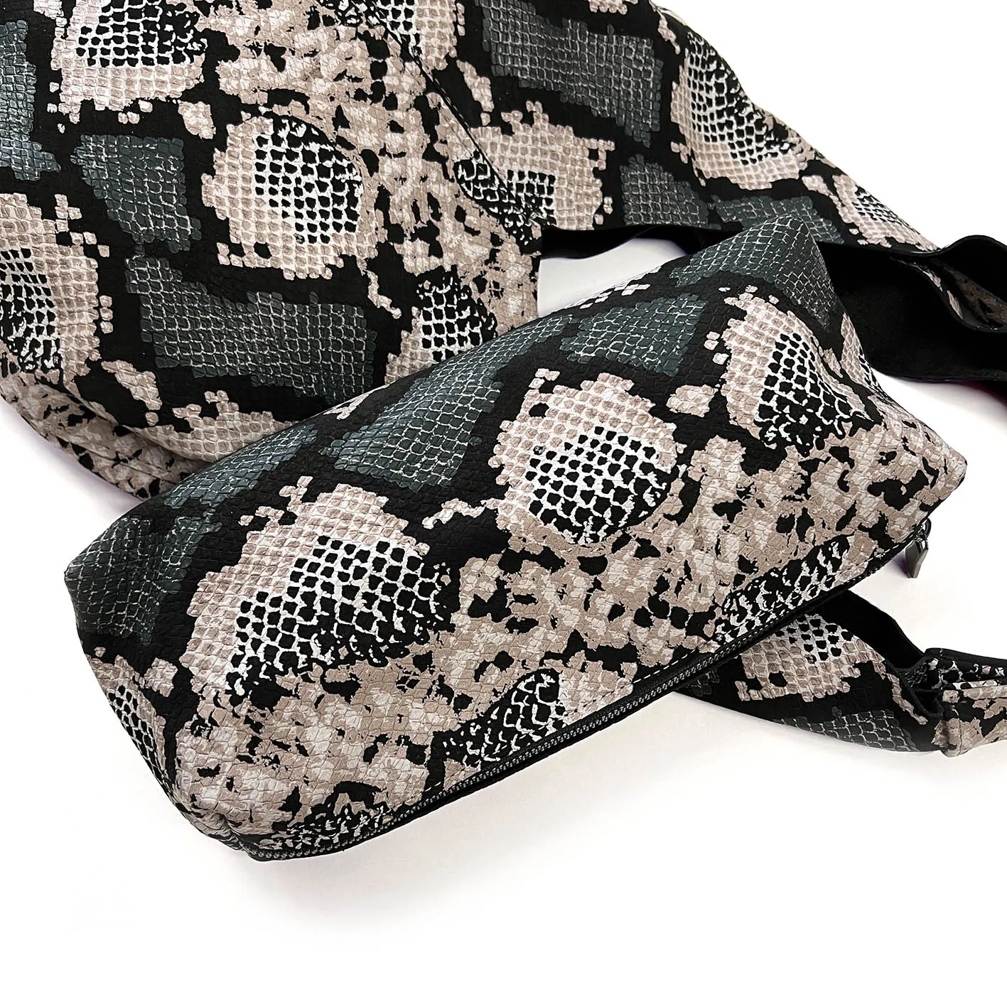 MIBA MINI LEATHER BAG / Stone   Dark Green Snake Print