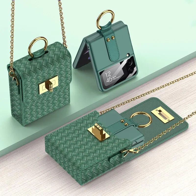Mini Messenger Bag With Chain With Card Slot Pocket Case For Samsung Z Flip