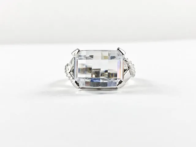 Modern Elegant CZ Stone Cut Shape Brass Ring