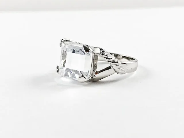 Modern Elegant CZ Stone Cut Shape Brass Ring